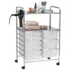 Image de Caisson sur roulettes marita chariot 6 et 3 tiroirs en plastique blanc transparent et 2 tablettes, rangement salle de bain en métal
