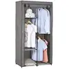 Image de Garde-robe adam en tissu gris, avec 2 tringles à vêtements et 3 étagères