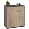 Image de Buffet salle à manger REMY L 60 cm coloris gris et sonoma avec 2 portes et 2 tiroirs bahut bas meuble de rangement