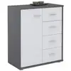 Image de Buffet oscar, commode meuble de rangement avec 4 tiroirs et 1 porte, en mélaminé gris mat et blanc mat