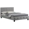 Image de Lit simple pour adulte JOLIEN avec sommier 120x190 cm 1 place et demi tête et pied de lit capitonnés avec strass en tissu gris