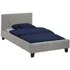 Image de Lit simple pour adulte ou enfant tico avec sommier 90x190 cm 1 place, tête et pied de lit capitonnés avec strass, en tissu gris