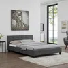 Image de Lit double pour adulte MATHIEU avec sommier 140x190 cm 2 places / 2 personnes tête et pied de lit capitonnés en synthétique gris