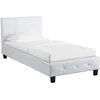 Image de Lit simple pour adulte ou enfant REVE avec sommier 90x190 cm 1 place/1 personne tête et pied de lit capitonnés en synthétique blanc