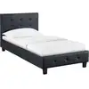 Image de Lit simple pour adulte ou enfant reve avec sommier 90x190 cm 1 place, 1 personne, tête et pied de lit capitonnés, en synthétique noir