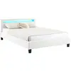 Image de Lit led double 140x190 cm avec sommier, tête de lit confortable, lit 1 place revêtement synthétique blanc, pinot