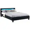 Image de Lit led double 140x190 cm avec sommier, tête de lit confortable, lit 1 place revêtement synthétique noir, pinot