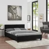 Image de Lit double pour adulte MATHIEU avec sommier 140x190 cm 2 places / 2 personnes tête et pied de lit capitonnés en tissu noir