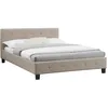 Image de Lit Double Mathieu, 140 X 190 Cm, Capitonné Avec Sommier, Revêtement En Tissu Beige