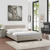 Image de Lit double pour adulte MATHIEU avec sommier 140x190 cm 2 places / 2 personnes tête et pied de lit capitonnés en tissu beige