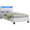 Image de Lit led simple 90x190 cm avec sommier, tête de lit confortable, lit 1 place revêtement synthétique blanc, luceno