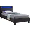 Image de Lit led simple 90x190 cm avec sommier, tête de lit confortable, lit 1 place revêtement synthétique noir, luceno