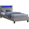 Image de Lit led simple 90x190 cm avec sommier, tête de lit confortable, lit 1 place revêtement en tissu gris, molina