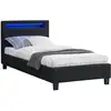 Image de Lit led simple 90x190 cm avec sommier, tête de lit confortable, lit 1 place revêtement en tissu noir, molina
