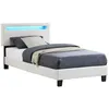 Image de Lit LED simple 90x190 cm avec sommier tête de lit réglable en hauteur en tissu blanc AUSTIN