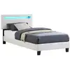 Image de Lit led simple 90x190 cm avec sommier, tête de lit réglable en hauteur, en tissu blanc, austin