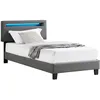 Image de Lit LED simple 90x190 cm avec sommier tête de lit réglable en hauteur en synthétique gris EVAN