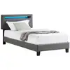 Image de Lit led simple 90x190 cm avec sommier, tête de lit réglable en hauteur, en synthétique gris, evan