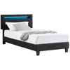 Image de Lit LED simple 90x190 cm avec sommier tête de lit réglable en hauteur en synthétique noir EVAN