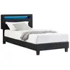 Image de Lit led simple 90x190 cm avec sommier, tête de lit réglable en hauteur, en synthétique noir, evan