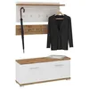 Image de Ensemble banc de rangement à chaussures et porte manteau mural VIELLA en mélaminé couleur chêne wotan et blanc