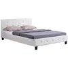Image de Lit double pour adulte JOSY avec sommier 140x190 cm 2 places tête et pied de lit capitonnés avec strass en synthétique blanc