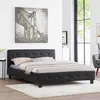 Image de Lit double pour adulte MATHIEU avec sommier 140x190 cm 2 places / 2 personnes tête et pied de lit capitonnés en synthétique noir