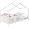 Image de Lit cabane enfant 90x200 cm LISAN lit Simple montessori avec Barrières de Protection en Bois Massif lasuré blanc