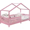 Image de Lit cabane lisan 90 x 190 cm, en pin massif lasuré rose
