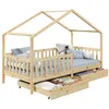 Image de Lit cabane ELEA lit enfant simple montessori 90 x 200 cm avec 2 tiroirs de rangement en pin massif à la finition naturelle
