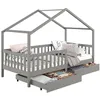 Image de Lit cabane ELEA lit enfant simple montessori 90 x 200 cm avec 2 tiroirs de rangement en pin massif lasuré gris
