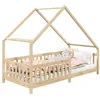 Image de Lit cabane CORA lit enfant simple montessori asymétrique en bois 90 x 200 cm en pin massif à la finition naturelle