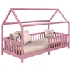 Image de Lit cabane NINA lit enfant simple montessori en bois 90 x 190 cm en pin massif lasuré rose