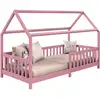 Image de Lit cabane nina 90 x 190 cm, en pin massif lasuré rose