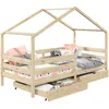 Image de Lit cabane ENA lit enfant simple montessori 90 x 200 cm avec 2 tiroirs de rangement en pin massif à la finition naturelle