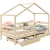 Image de Lit cabane ena avec tiroirs, 90 x 190 cm en pin massif naturel