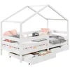 Image de Lit cabane ENA lit enfant simple montessori 90 x 190 cm avec 2 tiroirs de rangement en pin massif lasuré blanc