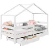 Image de Lit cabane ena avec tiroirs, 90 x 190 cm en pin massif lasuré blanc