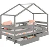 Image de Lit cabane ENA lit enfant simple montessori 90 x 190 cm avec 2 tiroirs de rangement en pin massif lasuré gris