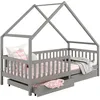 Image de Lit cabane ALVA lit enfant simple asymétrique en bois 90 x 200 cm montessori avec rangement 2 tiroirs en pin massif lasuré gris