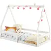 Image de Lit cabane lusia 80x160 cm, lit simple 1 place pour bébé ou enfant de type montessori, en pin massif lasuré blanc