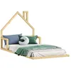 Image de Lit enfant ELOA au sol 90x200 cm de type Montessori tête de lit en forme de maison en bois massif naturel