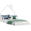 Image de Lit enfant ELOA au sol 90x200 cm de type Montessori tête de lit en forme de maison en bois massif lasuré blanc