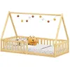 Image de Lit cabane enfant 90x200 cm NICOLAS lit Simple montessori avec Barrières de Protection en Bois Massif Coloris naturel