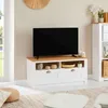 Image de Meuble TV - IDIMEX - BOLTON - 2 tiroirs - Pin massif - Blanc et brun