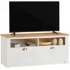 Image de Meuble tv bolton 2 tiroirs et 2 niches, en pin massif blanc et brun