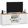 Image de Meuble TV BOLTON L 138 cm en bois massif blanc et brun avec rangement 2 portes et 2 niches pour télévision jusquà 50