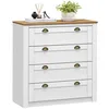 Image de Commode chambre BOLTON L 91 cm en bois massif lasuré blanc et brun avec 4 grands tiroirs et poignées style campagne