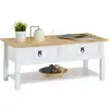 Image de Table basse tequila style mexicain avec 2 tiroirs, en pin massif blanc et brun