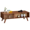 Image de Table basse SEAN table de salon rectangulaire design vintage 4 niches et des portes coulissantes ajourées en pin lasuré brun